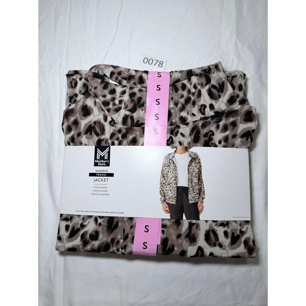 Members Mark Womens Travel Jacket Leopard Animal Print Full Zip Small NWT